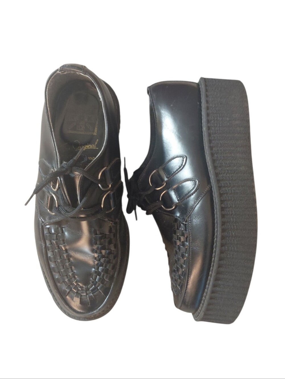 Tuk Mondo Creepers Black Woven Toe Platform Shoes Women's Size 6